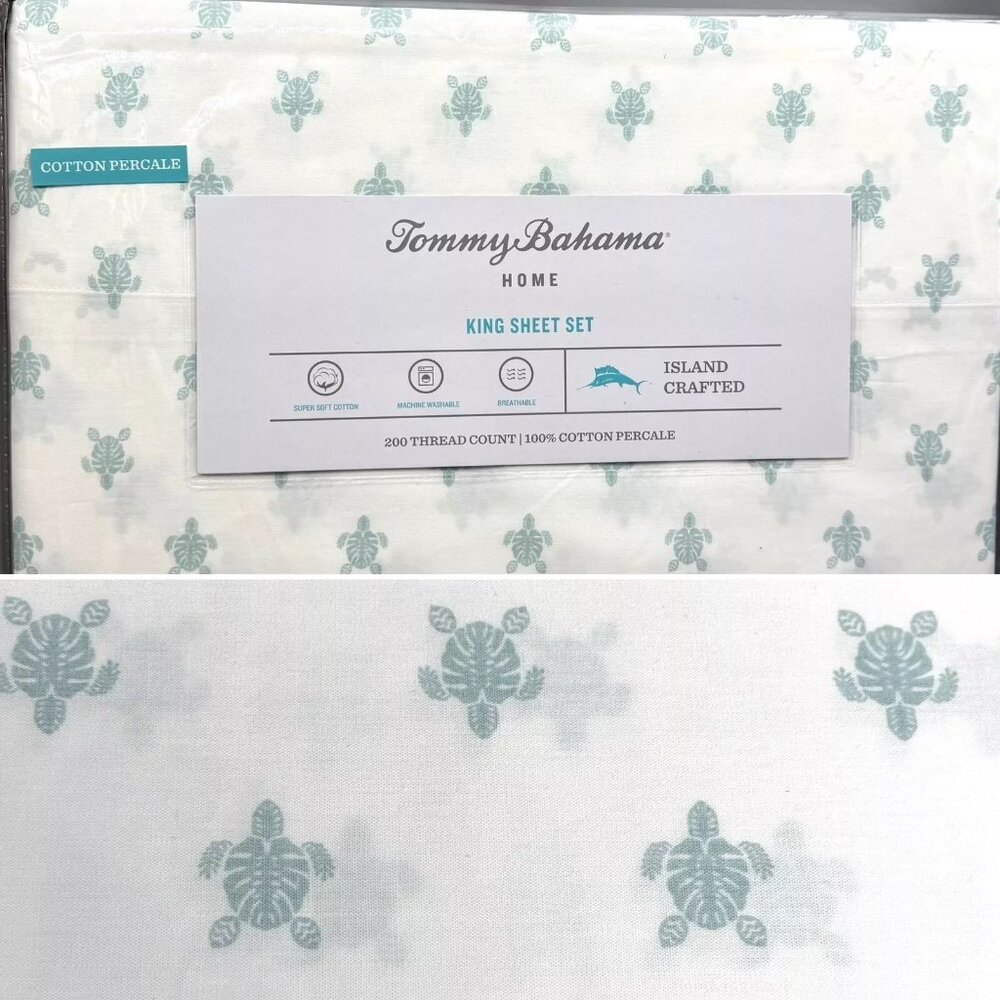 4pc Tommy Bahama Aqua Sea Turtle KING Sheet Set Ocean Hawaiian Beach Honu Island